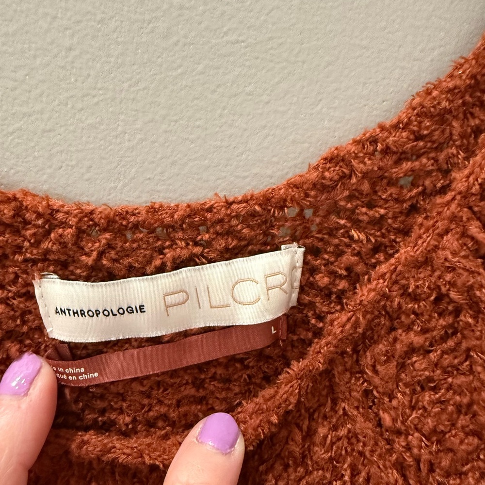 Anthropologie Pilcro Luna Pointelle Tunic Rust Off-Shoulder Sweater-Lg - Picture 6 of 9